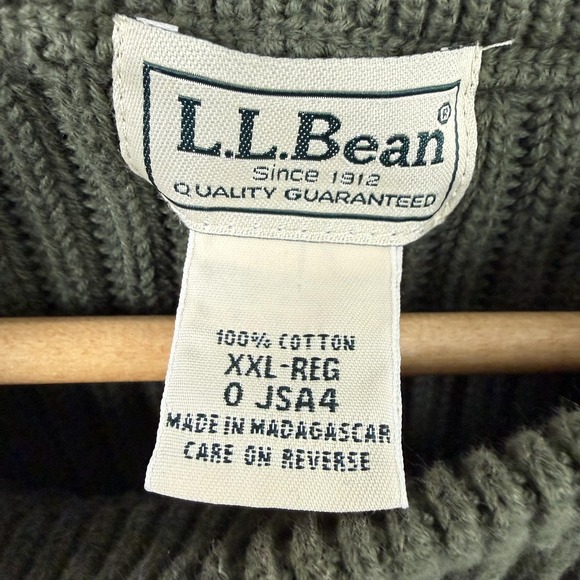 L.L.Bean Sweater Mens 2XL Olive Green Rib Knit Cotton Crewneck Pullover Heavy - Picture 4 of 13
